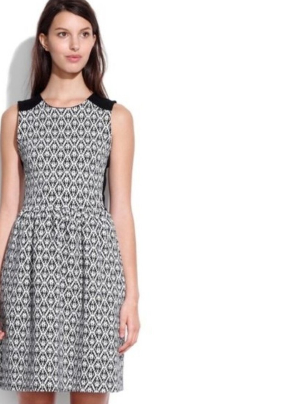 Madewell black and white diamond jacquard fit and flare sleeveless dress